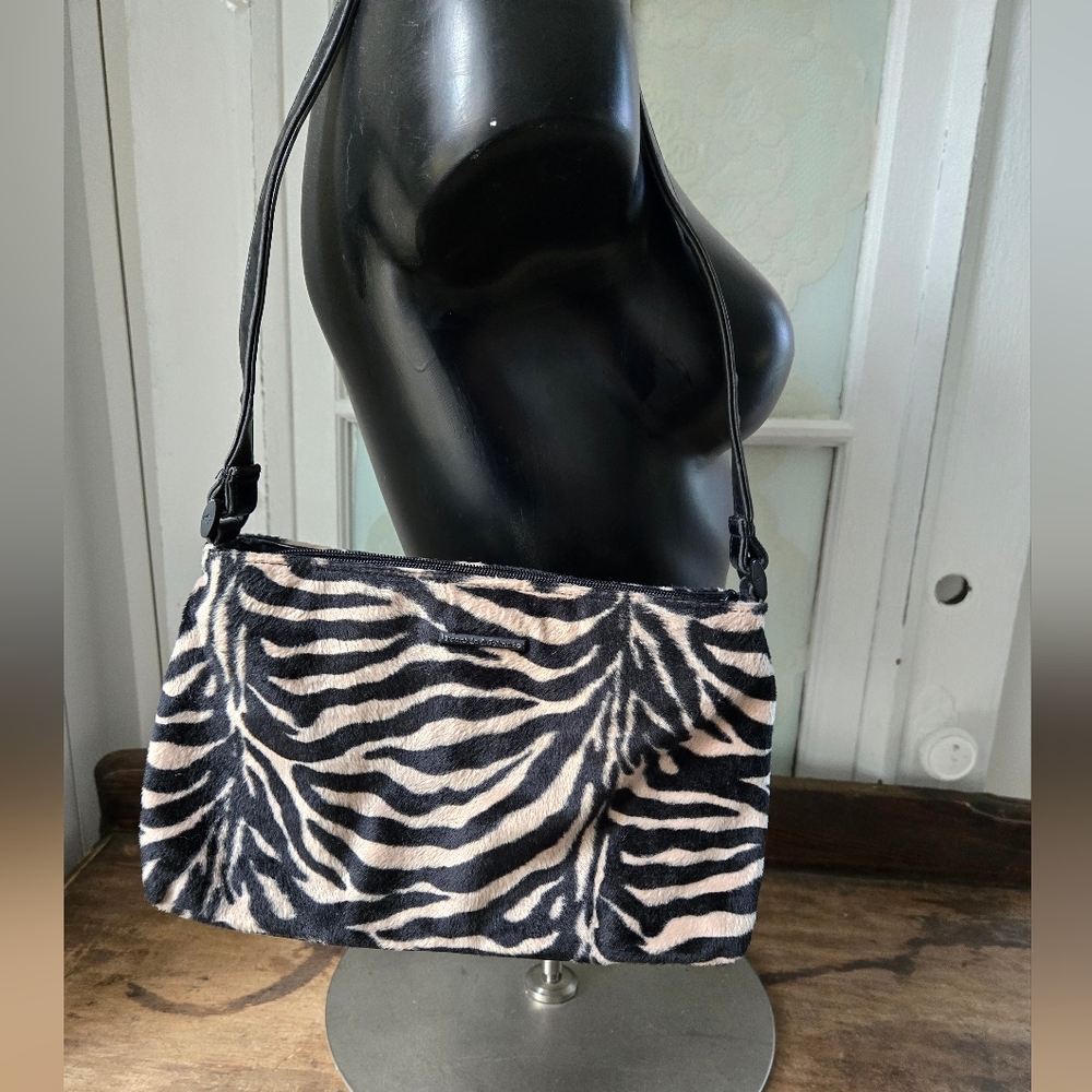 Zebra Print Shoulder Bag - Black & Cream